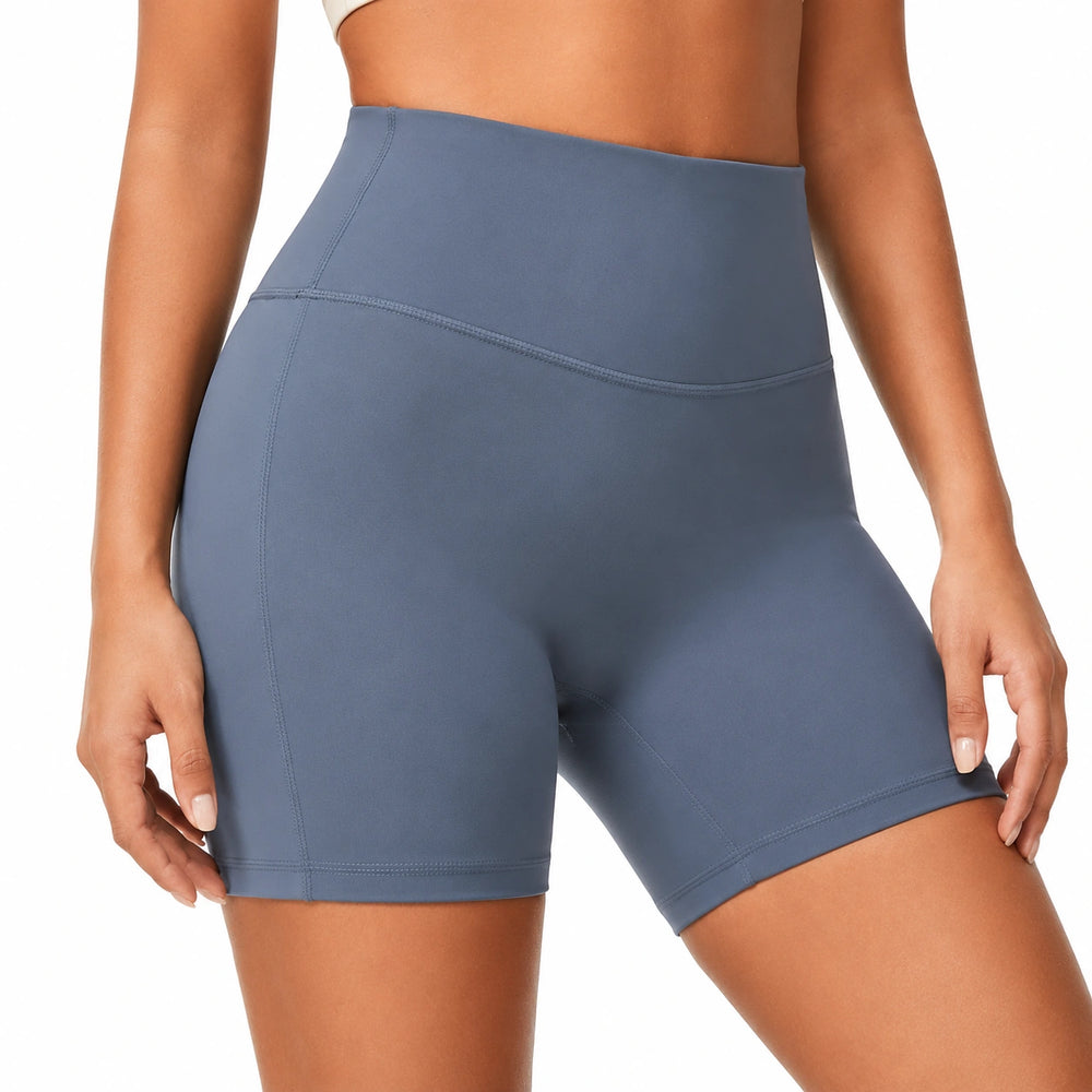 Short de sport femme M bleu taille haute en tissu extensible