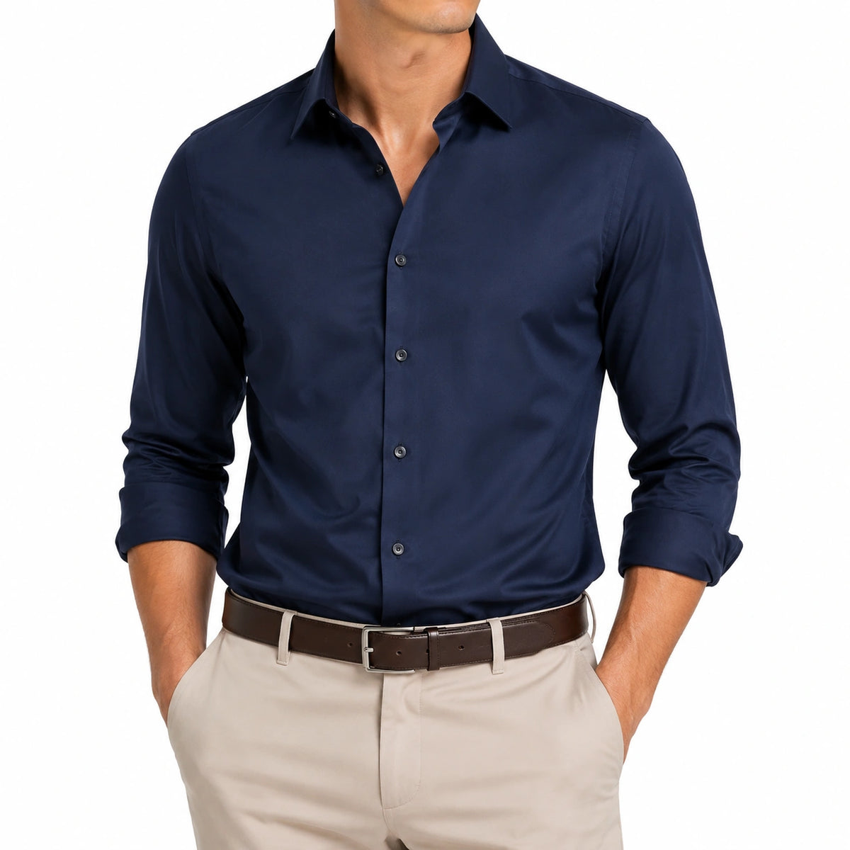 Chemise homme M en textile bleu marine à manches longues style habillé