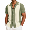 Chemise homme L en tissu vert et crème à rayures verticales style décontracté