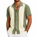Chemise homme L en tissu vert et crème à rayures verticales style décontracté