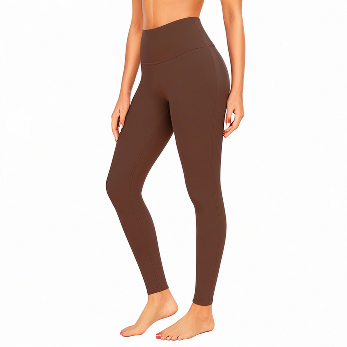 Legging femme taille S brun en tissu extensible taille haute pour sport