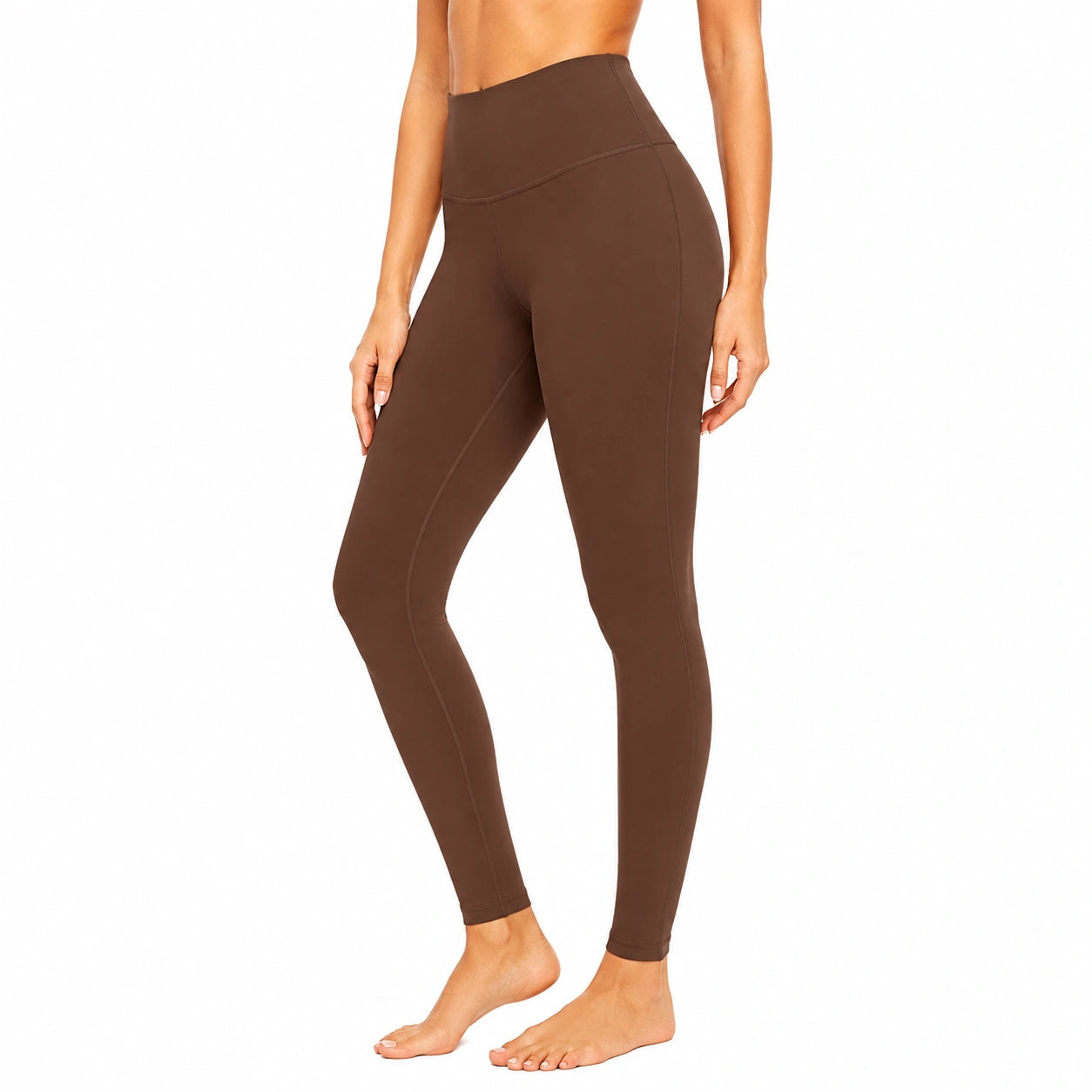 Legging femme taille S brun en tissu extensible taille haute pour sport