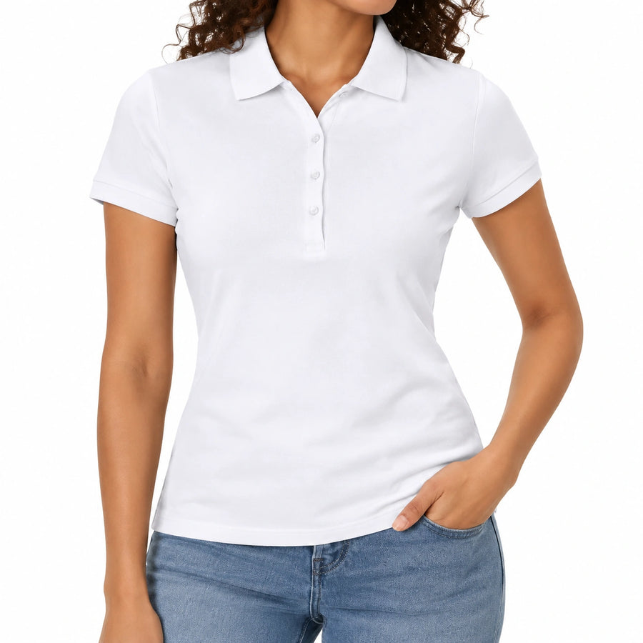 Polo femme taille S blanc à manches courtes coupe ajustée