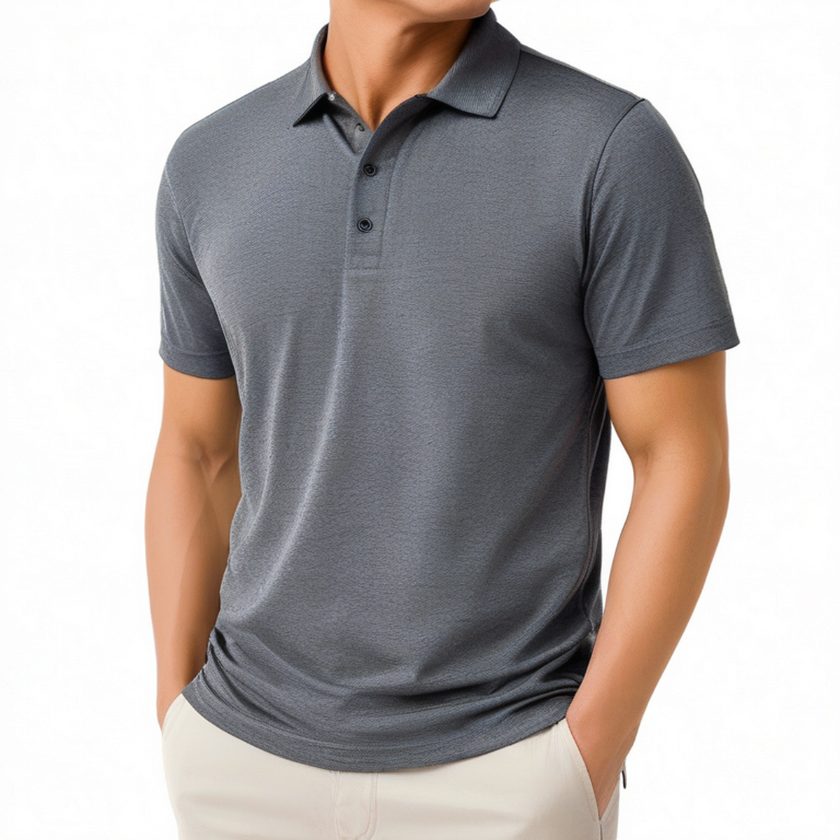 Polo homme M gris en tissu manches courtes coupe droite