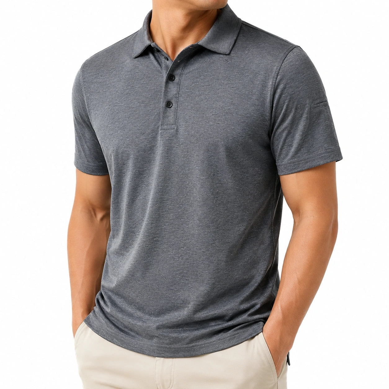 Polo homme M gris en tissu manches courtes coupe droite