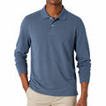 Polo homme M en maille bleu ardoise à manches longues col boutonné