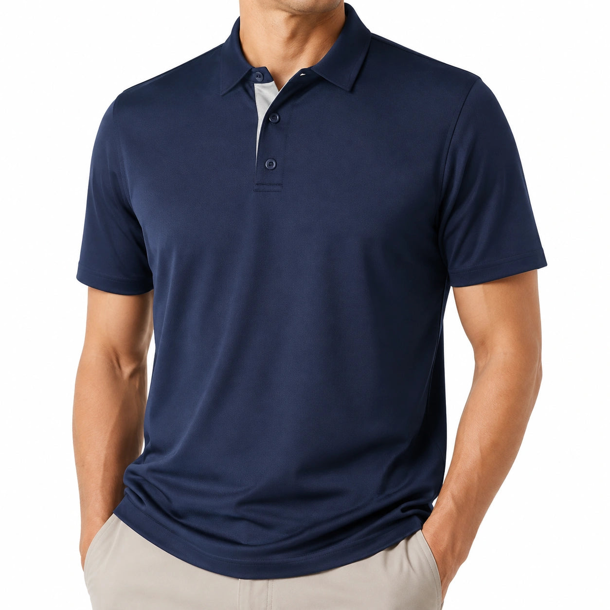 Polo homme L bleu marine en tissu synthétique à manches courtes style classique