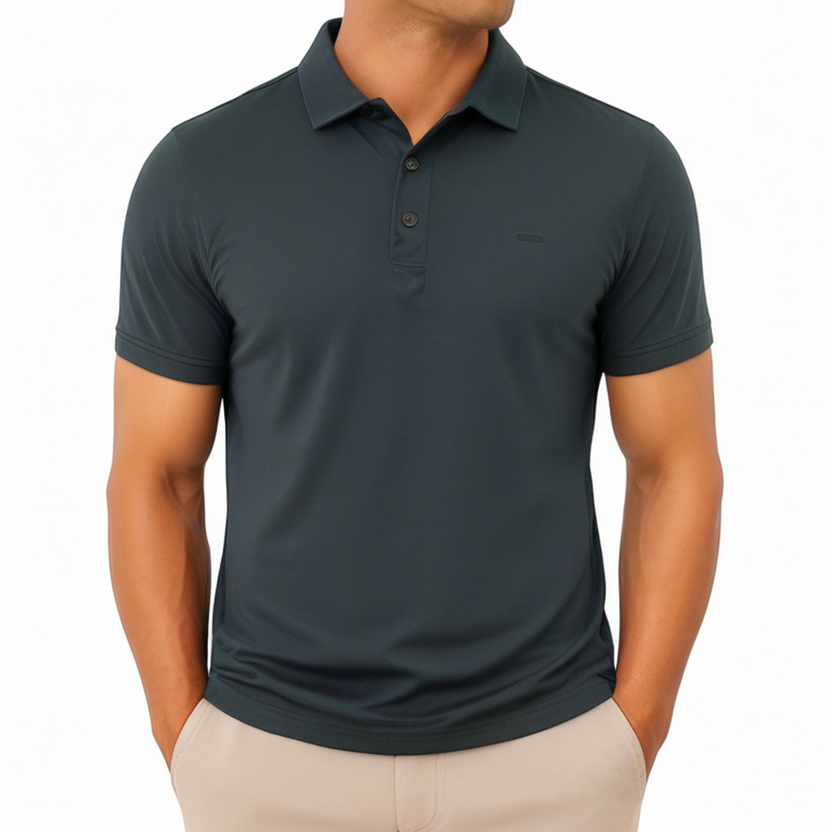 Polo homme L en maille synthétique noir manches courtes style sport