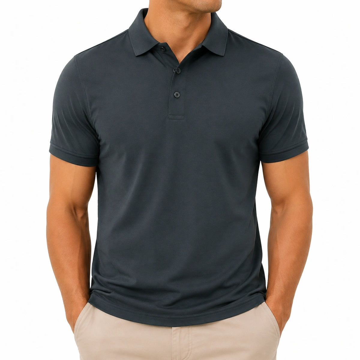 Polo homme L en maille synthétique noir manches courtes style sport