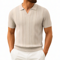 Polo homme L en maille beige à manches courtes texture ajourée