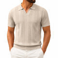Polo homme L en maille beige à manches courtes texture ajourée