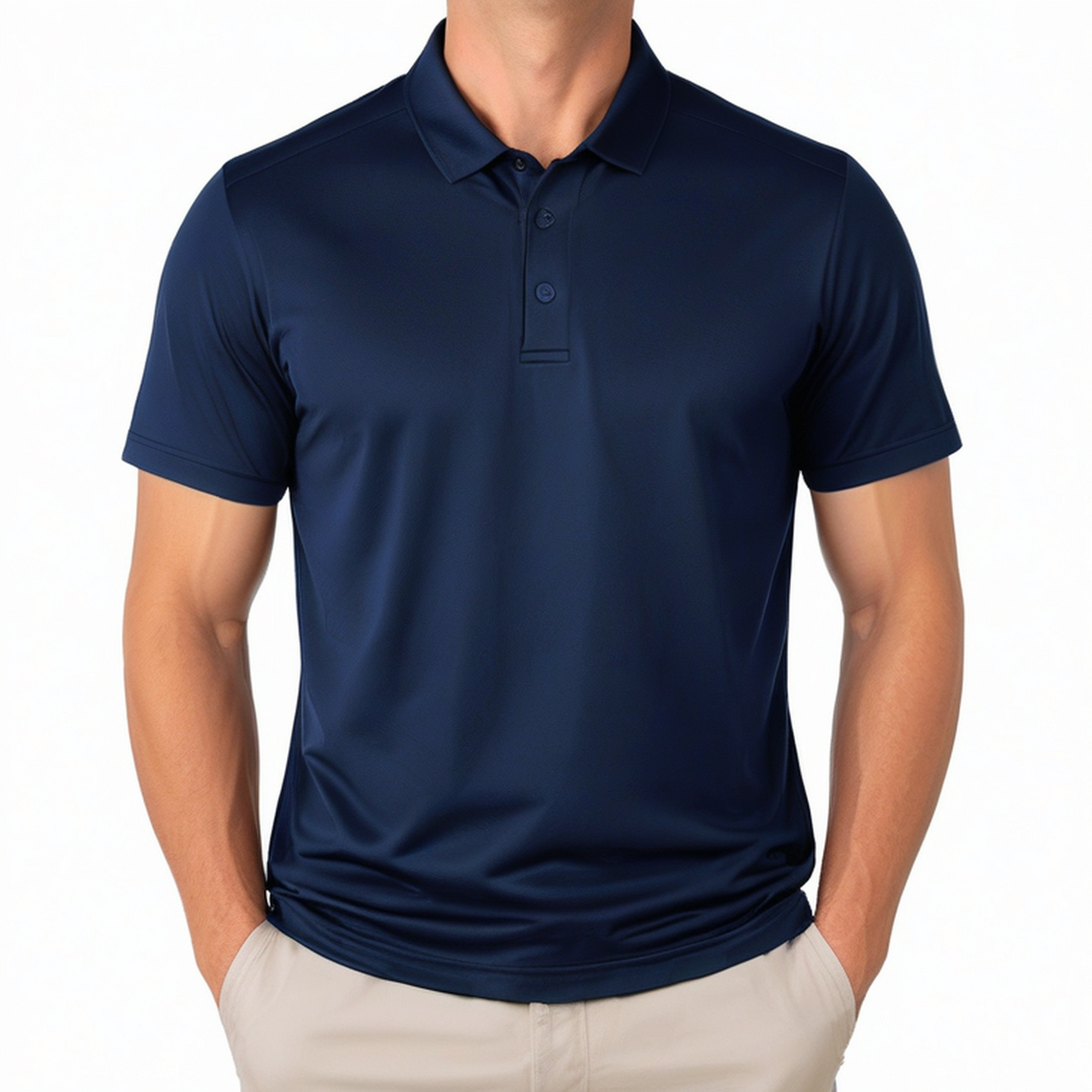 Polo homme taille L en polyester bleu marine à manches courtes style décontracté