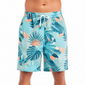 Short de bain homme taille L bleu à motif tropical avec taille élastique et cordon