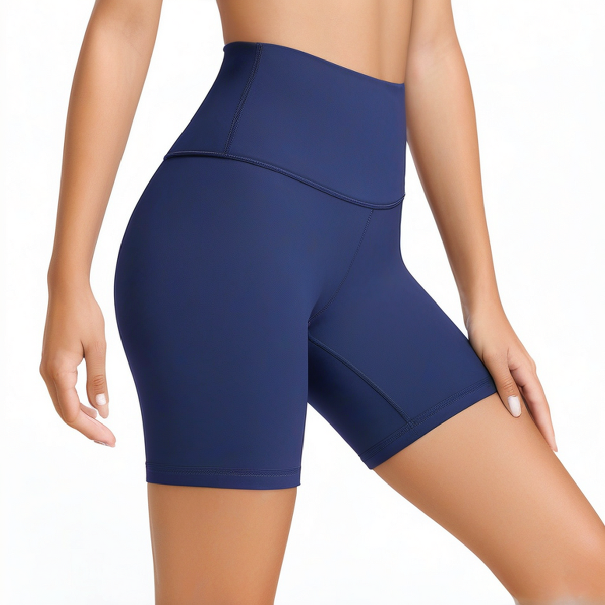 Short cycliste femme taille S bleu marine en tissu extensible à taille haute pour sport
