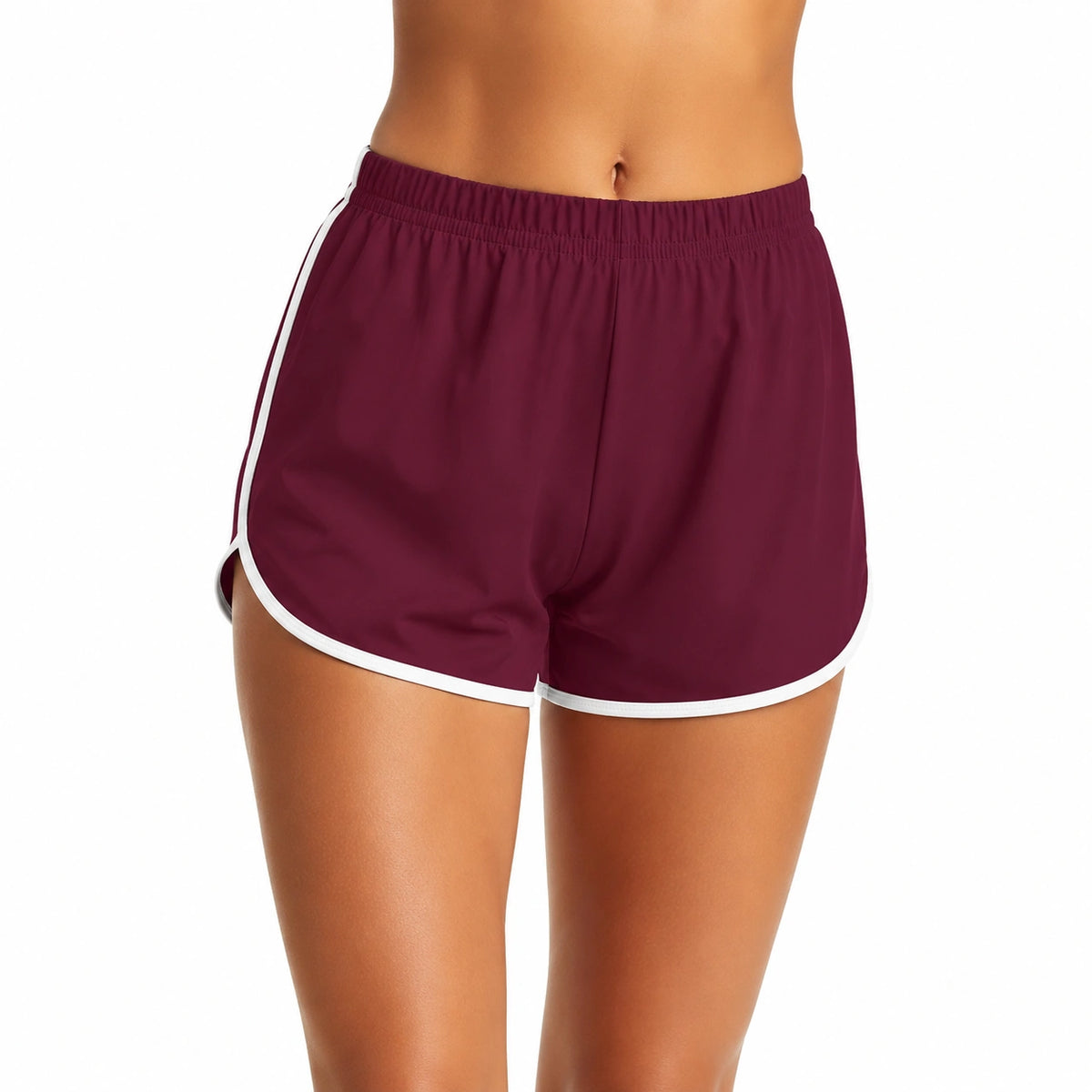 Short femme S en tissu bordeaux à liserés blancs style sportif