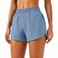 Short de sport femme taille M en textile bleu à taille élastique pour running