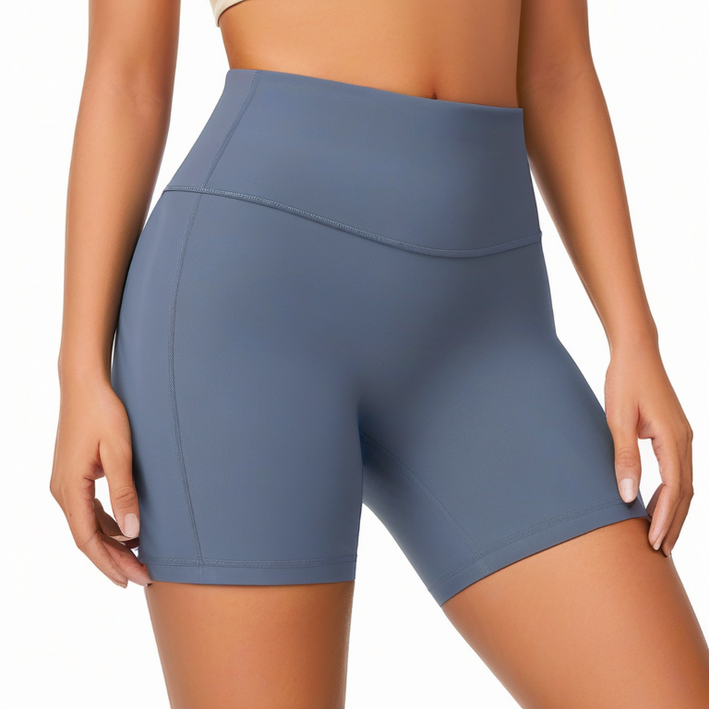 Short de sport femme M bleu taille haute en tissu extensible