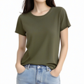 T-shirt femme S en tissu vert kaki à manches courtes coupe décontractée