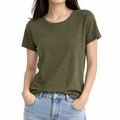 T-shirt femme S en tissu vert kaki à manches courtes coupe décontractée