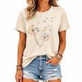 T-shirt femme S beige imprimé fleurs col rond manches courtes décontracté