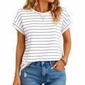 T-shirt femme taille S blanc à rayures noires coupe ample manches courtes