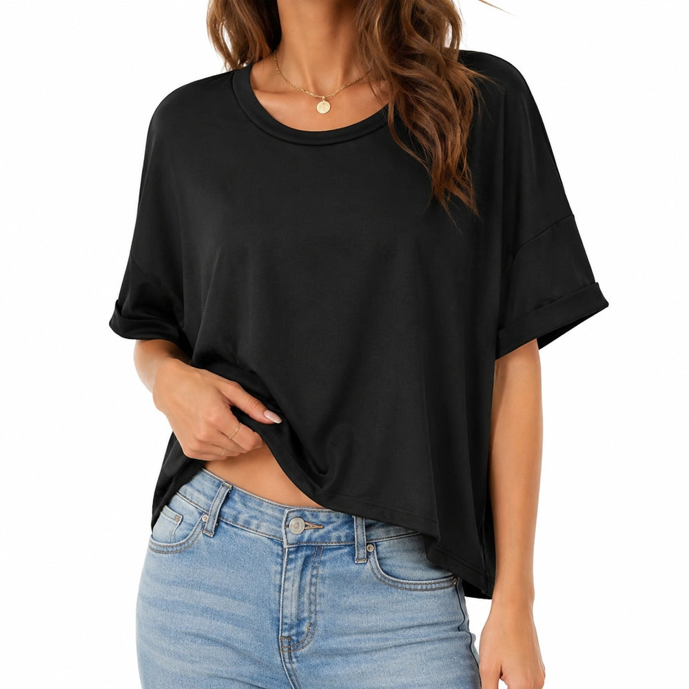 T-shirt femme L en tissu noir à coupe ample manches courtes