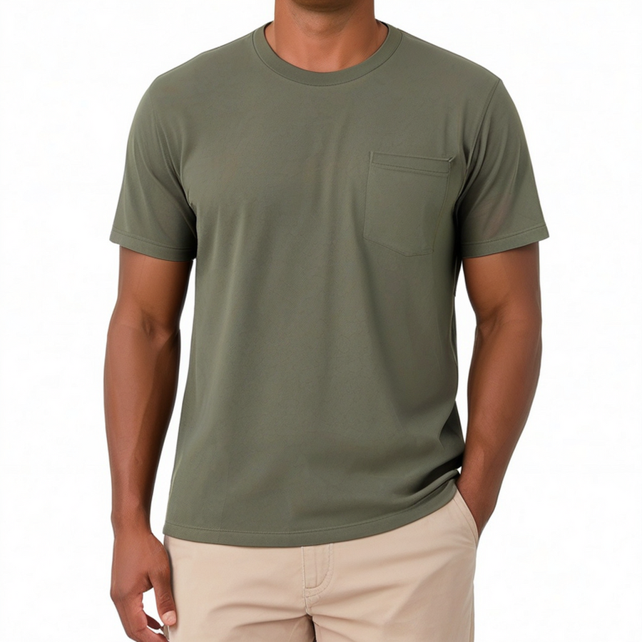 T-shirt homme M en maille kaki à poche poitrine manches courtes