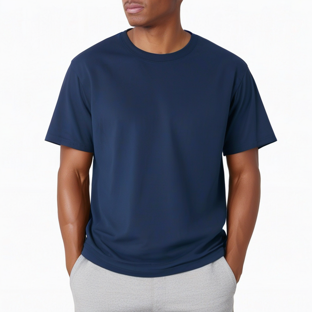 T-shirt homme M bleu marine à manches courtes col rond coupe décontractée