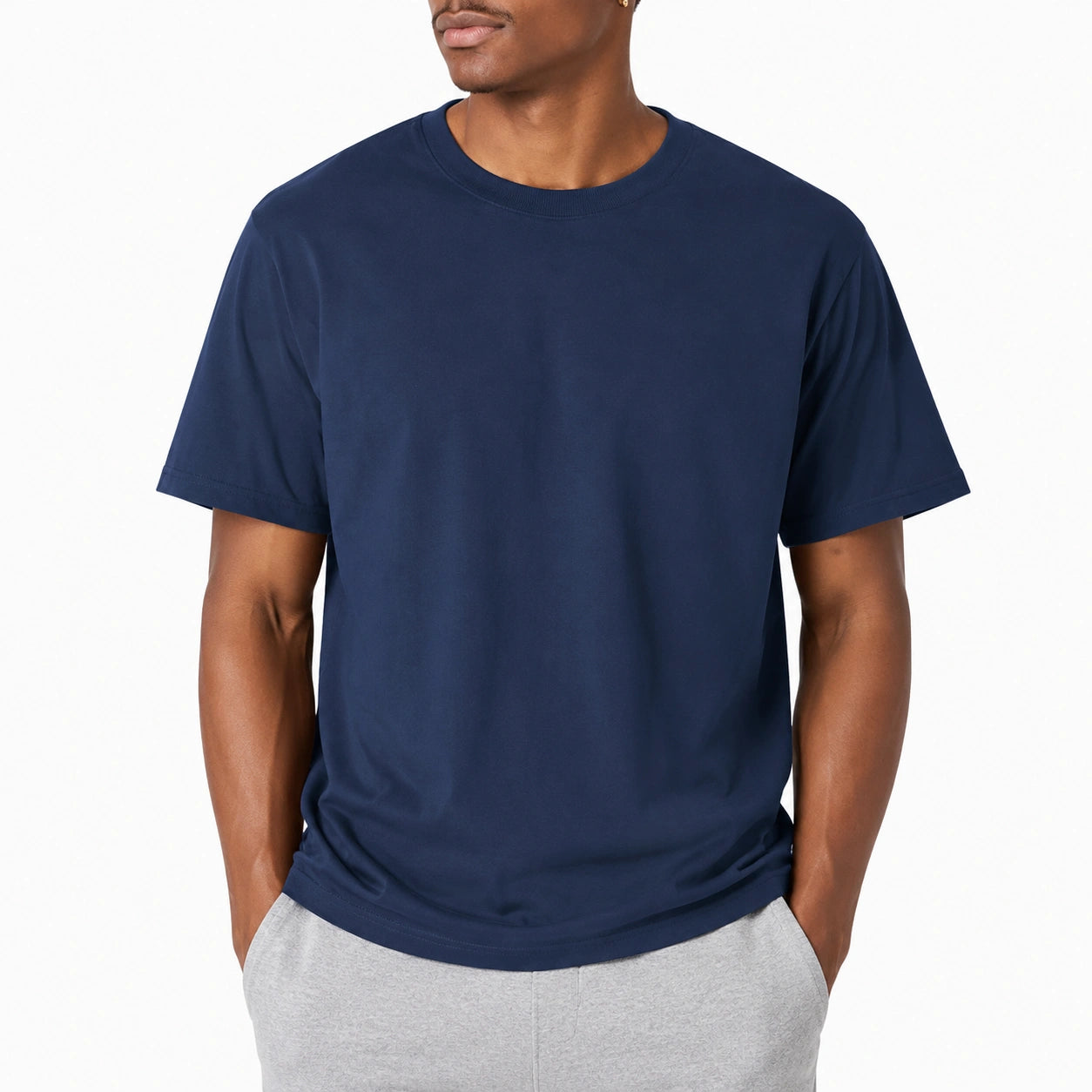 T-shirt homme M bleu marine à manches courtes col rond coupe décontractée