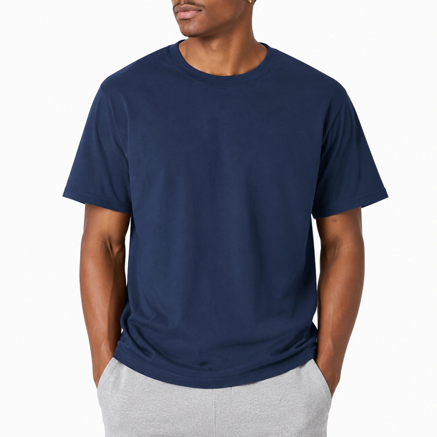 T-shirt homme M bleu marine à manches courtes col rond coupe décontractée