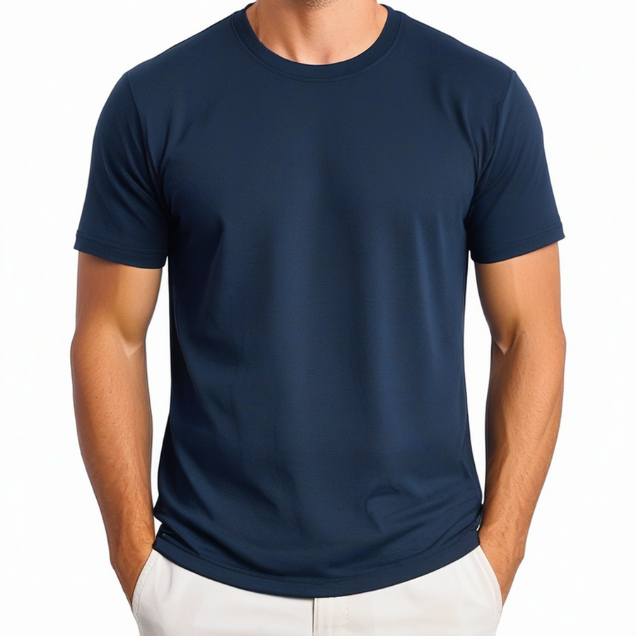 T-shirt homme taille M bleu marine à col rond manches courtes uni