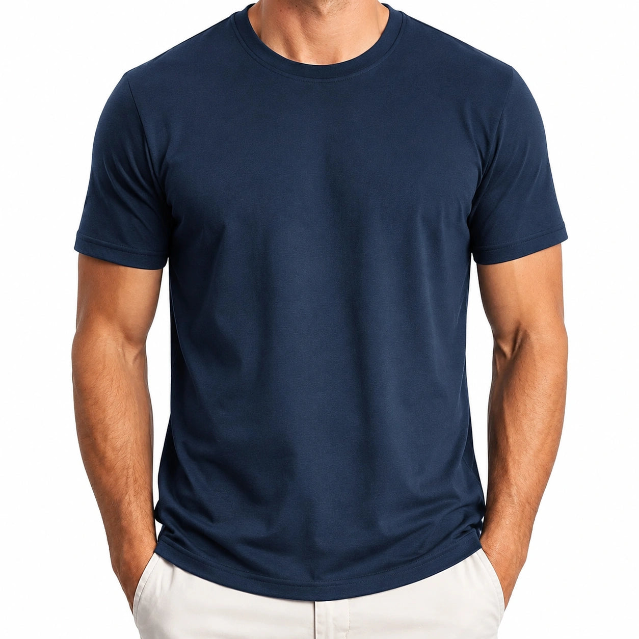 T-shirt homme taille M bleu marine à col rond manches courtes uni