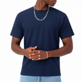 T-shirt homme taille L en coton bleu marine à manches courtes coupe droite