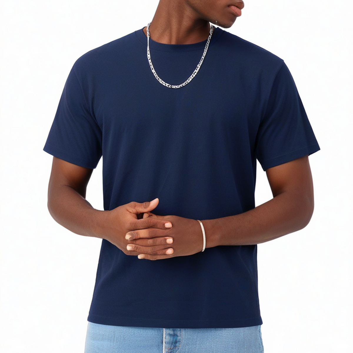 T-shirt homme taille L en coton bleu marine à manches courtes coupe droite