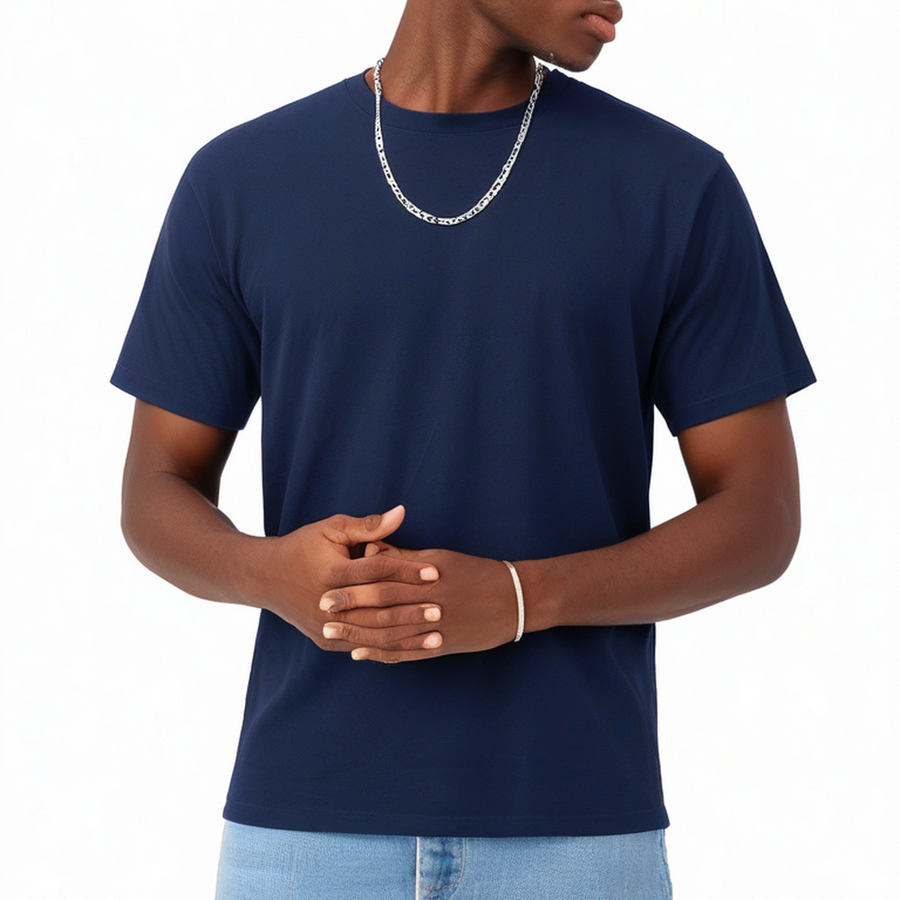 T-shirt homme taille L en coton bleu marine à manches courtes coupe droite
