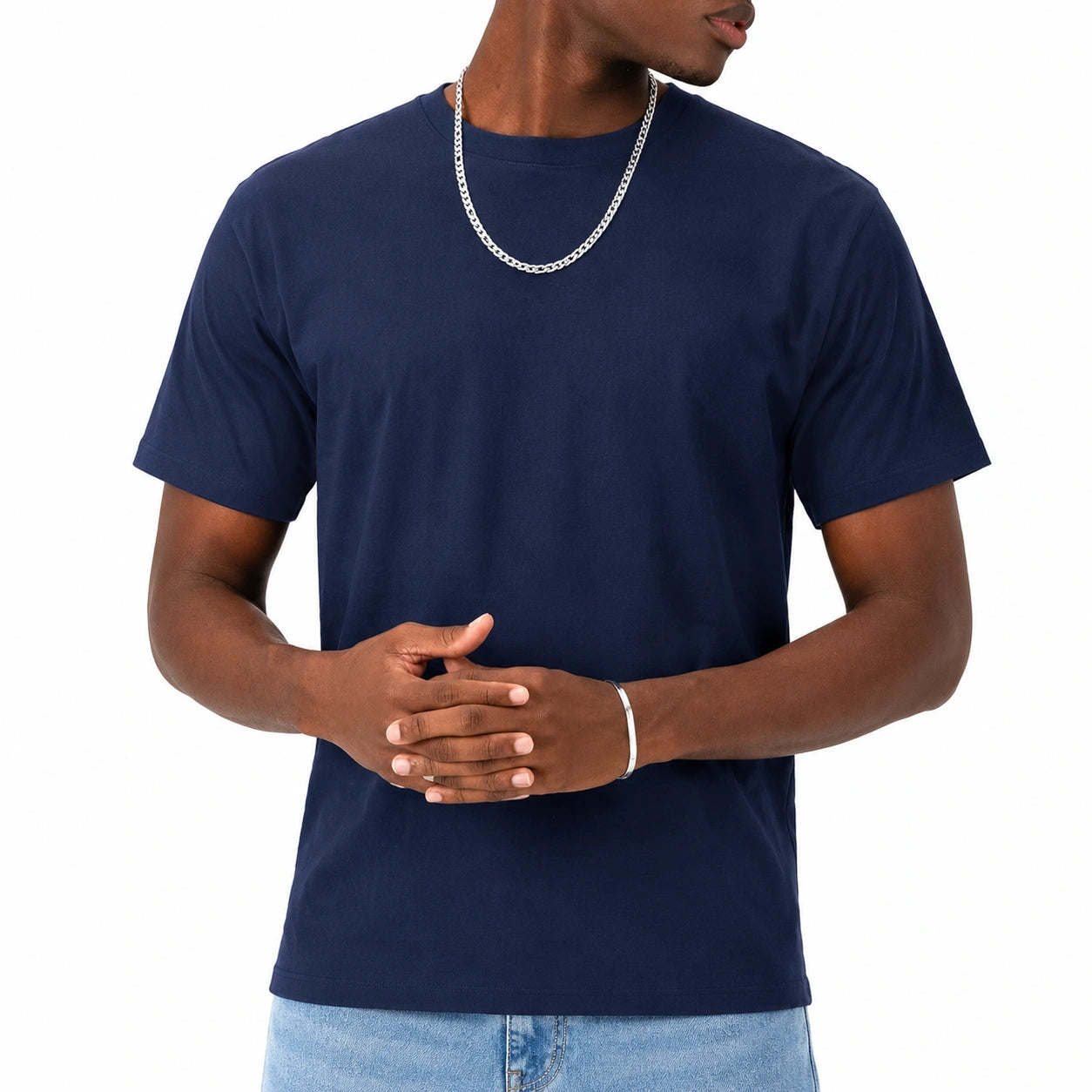 T-shirt homme taille L en coton bleu marine à manches courtes coupe droite