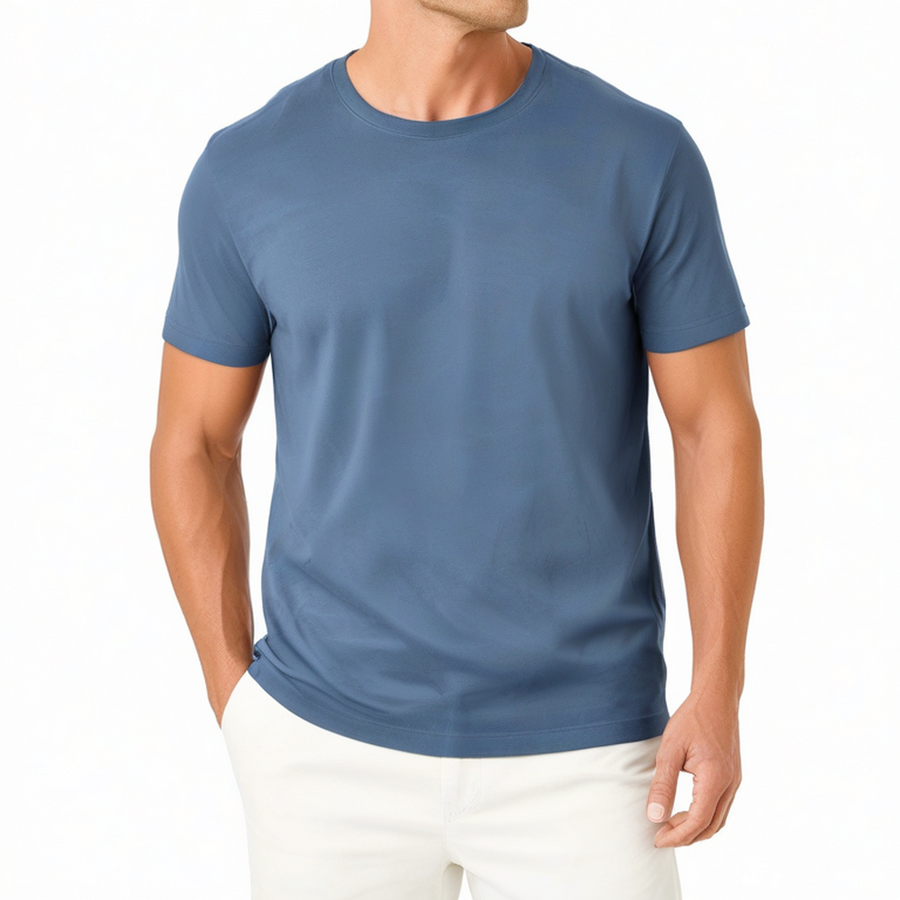 T-shirt homme L en tissu bleu à col rond - coupe décontractée