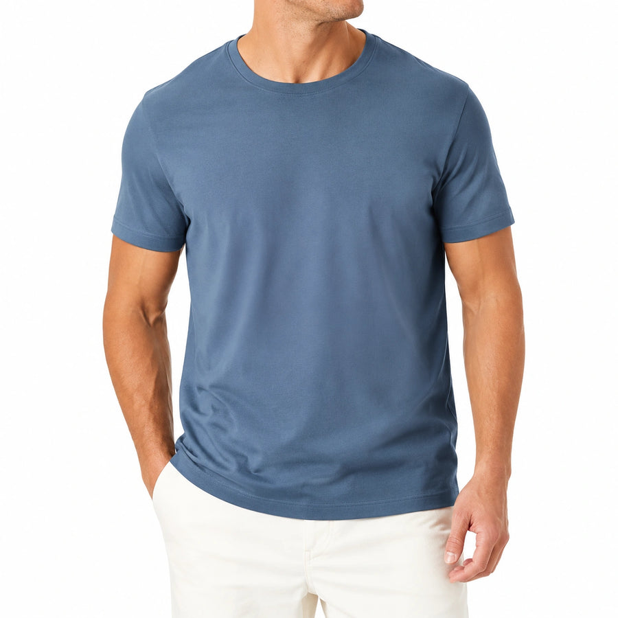 T-shirt homme L en tissu bleu à col rond - coupe décontractée
