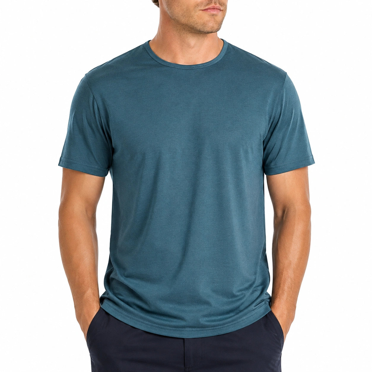 Tee-shirt homme L en jersey bleu pétrole à col rond manches courtes décontracté